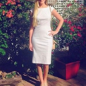 Alberto Makali New York- White and Gold Midi Dress- Size Medium